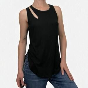 alo Black Cutout Shoulder Ribbed Tank Top